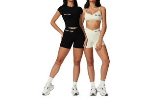 Solid Lightweight Elastic Waist Short Sleeve Gym Fitness Crop Top Sports Shorts 2-Piece Set High Waist Activewear Yoga Workout