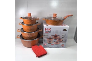 12pcs Cooking Pot Set Household Aluminium Alloy 20-24-28-32 Casserole Granite Non-Stick Glass Cover Dishwasher Oven Cookware Set