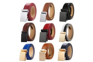 Luxury Cow Hide Custom Logo Multi-Color Men's Belt with Alloy Auto-Lock Buckle Self-Adjusting Ratchet Design