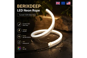 BERIXDEEP Curved 1225 Side View Neon Rope DC24V 5&10&15W/M Waterproof IP67 Dimmable Ra90 Bendable LED Neon Flex for Decoration