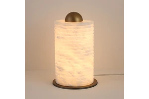 Premium Quality Natural Alabaster Stone Horizontal Ribbed Pattern Flexible LED 3000K Luxury Home Decor Bedside Table Lamp