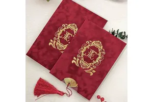 Premium Velvet Wedding Invitation Gold Mirror Acrylic Invite Card Gold Foil Velvet slip Sleeve Envelop Tassel Invitation Set