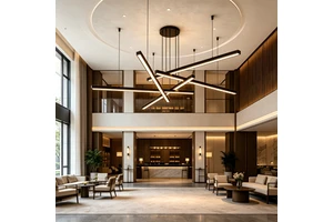 LED Office Commercial Pendant Linear Lighting Fixtures Modern Living Room Stairs Pendant Light Black Remote Aluminum 3-Year IP40