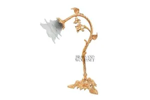 "Luxury Golden Brass Decorative Table Lamp with Artistic Floral Glass Shade for Classic Living Room