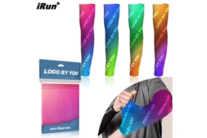 IRun Customized Logo Gradient Color Changing Sleeve Covers Breathable Soft Stretchy Compression Arm Sleeves for Workout