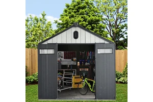 Plastic Outdoor Storage Shed With Floor Resin Shed With Window And Lockable Door Easy To Install In Grey