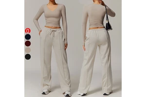 Hot Sale Activewear 2 Piece Yoga Suit Fitness Long Sleeve Crop Top And Sweatpants Workout Outfits Sets For Women