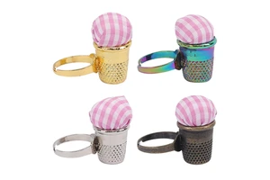 New Simple Metal Eco-Friendly 2 in 1 Ring Finger Protector Thimble Pin Cushion Sewing Accessory