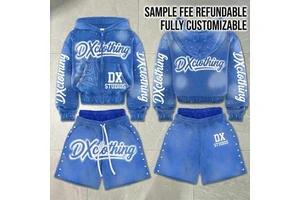 Custom 450gsm Heavyweight French Terry Hoodie Set Manufacturer | Precision Acid Wash Rhinestone | Tier-1 Atelier Series OEM ODM