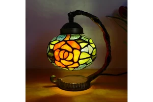 Tiffany Mediterranean Style Rose Retro Table Lamp Bedroom Bedside Study Decorative Night Light