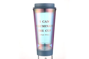 Custom Logo Novelty Double Wall Insulated Coffee Mug with LED Shining Light Creative Drink Cup