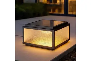 Modern Minimalist Black E27 LED Solar Pillar Lamp IP65 Waterproof Copper Glass Warm White Outdoor Garden Fence Courtyard Villa
