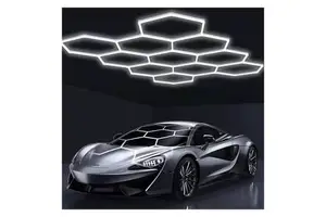 LED Hexagon Garage Lights 6500K Electric Car Detailing Workshop Barber Shop 11 Grids High CRI