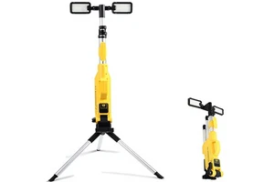 8000 Lumen Rechargeable LED Work Light Stand 2 Adjustable Lamps IP44 Waterproof Tripod Portable Cordless Battery Included for