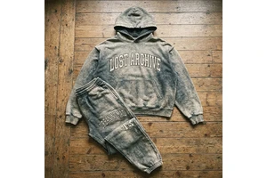 High Quality Disha H-290 Vintage Acid Wash 100% Cotton Winter Knitted Distressed Embroidered Solid Pattern Loose Fit Quick Sets