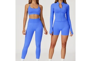 4513 Women Custom Fitness Wear High Waist Legging Sports Bra Jacket Set Wholesale Athletic Gym Workout Clothes Solid Yoga Sets