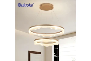 New Creative Gold 3 Color Temperature Dimmable Anti Glare Acrylic Wave Ring Living Room Home LED Pendant Light