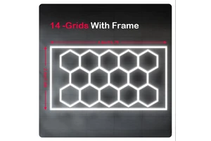 672w LED Hexagon Honeycomb Lights 6500K 14 Hexagon Garage Light With Frame For Auto Beauty Shop, Car Detailing Shop