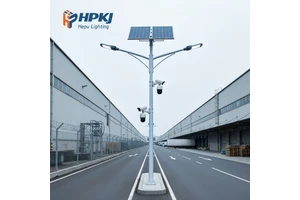 HEPU Solar Street Light Pole 5-20m CCTV Camera IP65 Waterproof Mounting Bracket Solar Panel LED Lamp Road Highway
