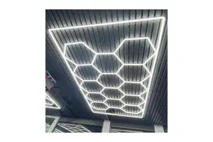 LED Hexagon Honeycomb Lights 672w 14 Hexagon Garage Light With Frame, 6500K For Auto Beauty Shop, Car Detailing Shop