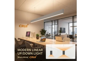 Modern LED Linear Pendant Light Black White Aluminum Dimmable High CRI 90 IP44 Rated 50000 Hours Lifespan for Office Lighting