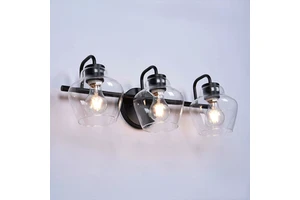 Modern 3 Light LED Bathroom Vanity Wall Light Matte Black Clear Glass Shade E26 Mirror Sconce OEM ODM Multi-Voltage