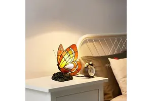 Beautiful Butterfly Lamp Vintage Table Lamp Tiffany Style Stained Glass LED Customized Modern Nordic Lamp E26 Switch Control