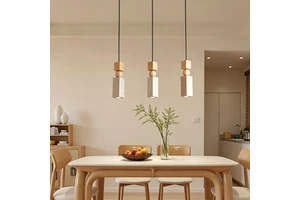 Nordic Wabi Sabi Style Yellow Wooden LED Chandelier Japanese Creative Bedside Lamp Eye Caring 360 Beam Angle Vintage Lighting