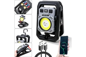 Portable Work Light with Magnetic Clip Rechargeable LED Inspection Lamp with Red Warning Light for Garage Workshop Car Repair