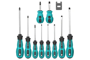10pcs DIY Grade Electrician Multipurpose Hand Tools Phillips Slotted PP Handle Screwdriver Bit Set Screwdriver for Repairing