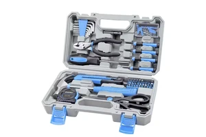 Tool Set General Hand Tool Kit with Plastic Toolbox Storage Case, Automotive Set Blue