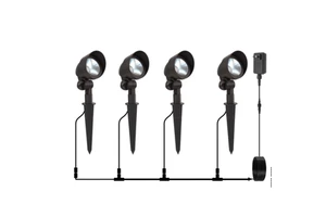 4-Pack LED Low Voltage Landscape Lights 5W Spotlights Aluminum Spike Stakes for Garden Pathway Lighting Includes Transformer
