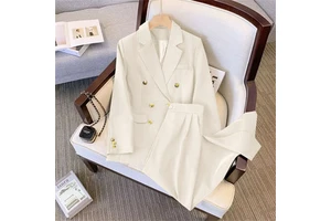 New Women Slim Formal Suit Lined Long Sleeve Pocketed Blazer + Long Wide Leg Pants Set Mid East Lady Autumn Spring Formal Suit