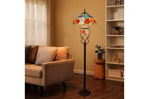 Jingangwan LED Floor Lamp American Retro Style European Modern Living Om Bedroom Country Stained Glass Decoration