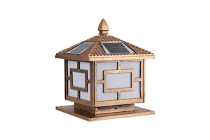 Solar And Mains Dual-use Dimmable Post Lamp New Chinese Style Outdoor Aluminum Profile Garden Fence Villa LED Courtyard Light