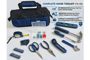 Blue 131PCS General Hand Tool Set with Canvas Carry Bag All-in-One Portable Home Repair Maintenance Hardware Tools Kit