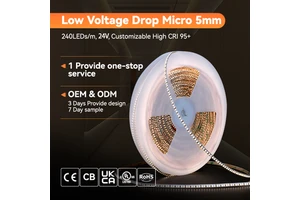 Customizable High CRI 95+ 240LED/m Low Voltage Drop Micro 5mm 24V 15W/m Copper SMD LED Strip For Commercial Decoration Lighting