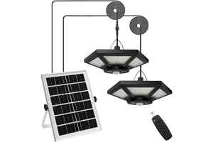 Solar Shed Light 2 Head Indoor Outdoor Work in Daytime with Remote Control Solar Pendant Light with Motion Sensor/Timer/5 Modes