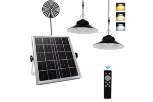 3 Colors 5 Modes 2400lm Solar Shed Lights Indoor Outdoor Dual Solar Pendant Daytime Work Lights