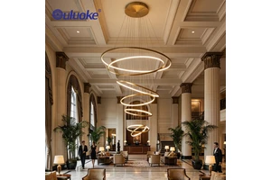 Luxury Modern Iron Aluminum Silicone Multi-Ring Brush Gold Villa Duplex Staircase LED Pendant Light