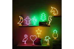 Love-Shaped LED Neon Lamp Flamingo Coconut Tree Star Lightning 5V Plastic Battery Powered Home Party Wedding Festival Decoration
