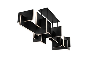 Modern America Style LED Linear Ceiling Hanging Light Black Gold Finish Rectangle Geometric Chandelier For Living Room Kitchen