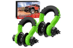 AMBITION Green 3/4" D Ring Shackle with Towing Pulley 2 Pack 4.75 Ton 9500 Lbs 7/8" Pin Heavy Duty Off Road Recovery Shackle