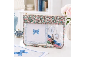 Keymay Floral Printed Trim Clear Project Bag Waterproof Transparent Cross Stitch Embroidery Organizer Pouch Knitting Project Bag