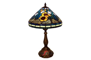 European Retro-colored Art Church Glass Tiffany Lampshade Alloy Base Decorative LED Table Lamp Wholesale and Customization