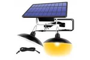 Outdoor Double Head High Bright IP65 Waterproof Indoor Home Hanging Shed Lamp Solar Pendant Light