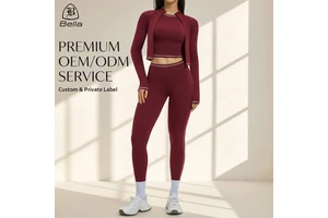 Ropa Deportiva Dama Custom Fitness Clothing Women Color Block Gym Wear Long Sleeve Jackets Crop Tops 3 Piece Yoga Leggings Sets