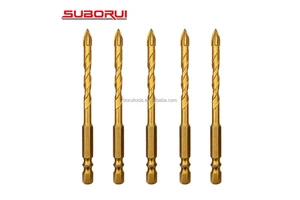 SUBORUI 6mm Titanium Cross Carbide Tip Double R Hex Shank Ceramic Glass Tile Hole Drill Bits For Ceramic Glass Marble Stone