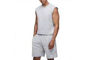 Men's Sleeveless T-Shirt Set Solid Color 100% Cotton Knitted Crew Neck Casual Summer Wear Breathable Lightweight Shorts Sets