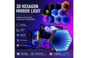 3D Hexagonal Mirror Tunnel Lamps Smart APP Control Music Rhythm Pickup Lights Desktop Ambient Light For Bedroom Game Room Decor